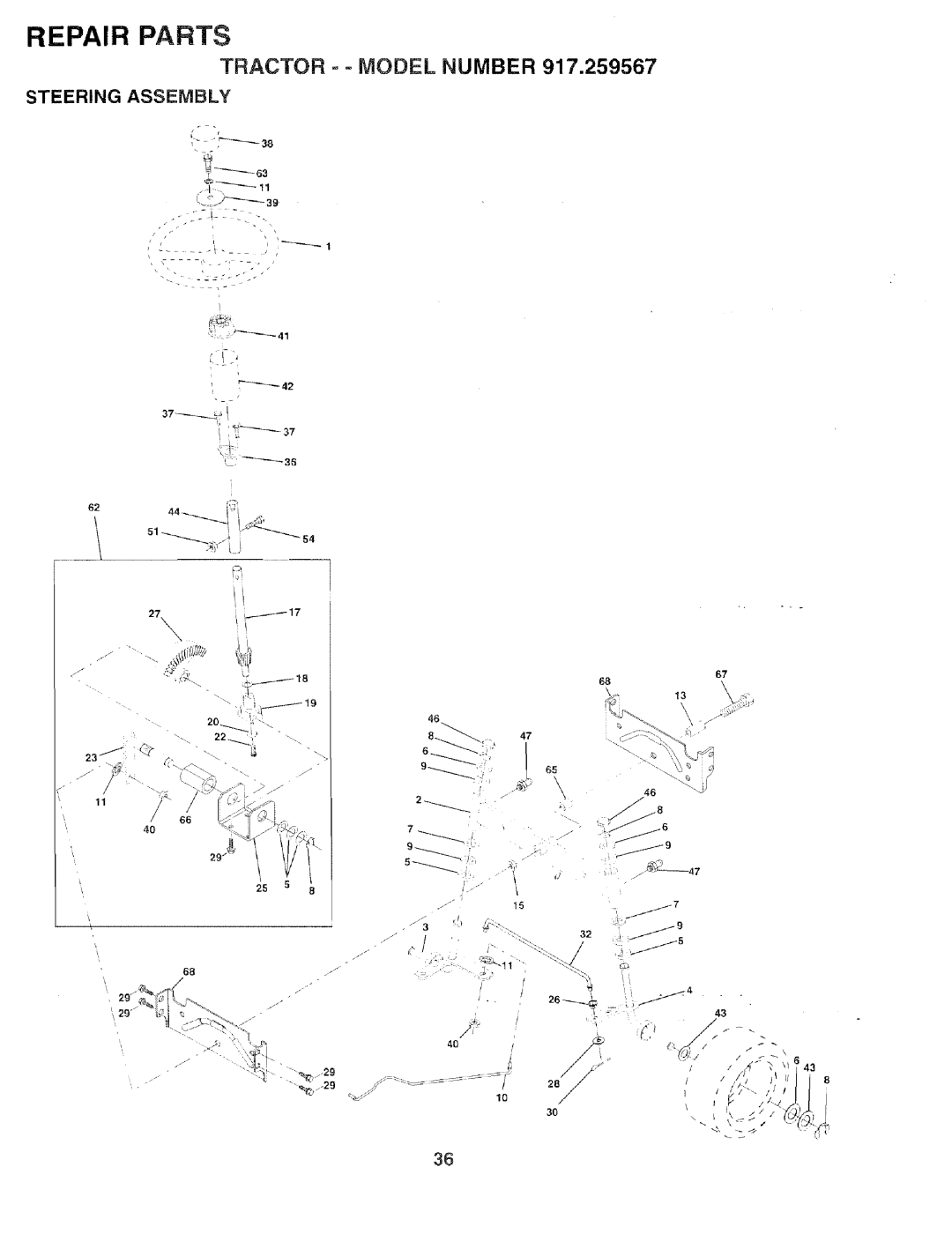 Sears 917.259567 owner manual Steering Assembly 