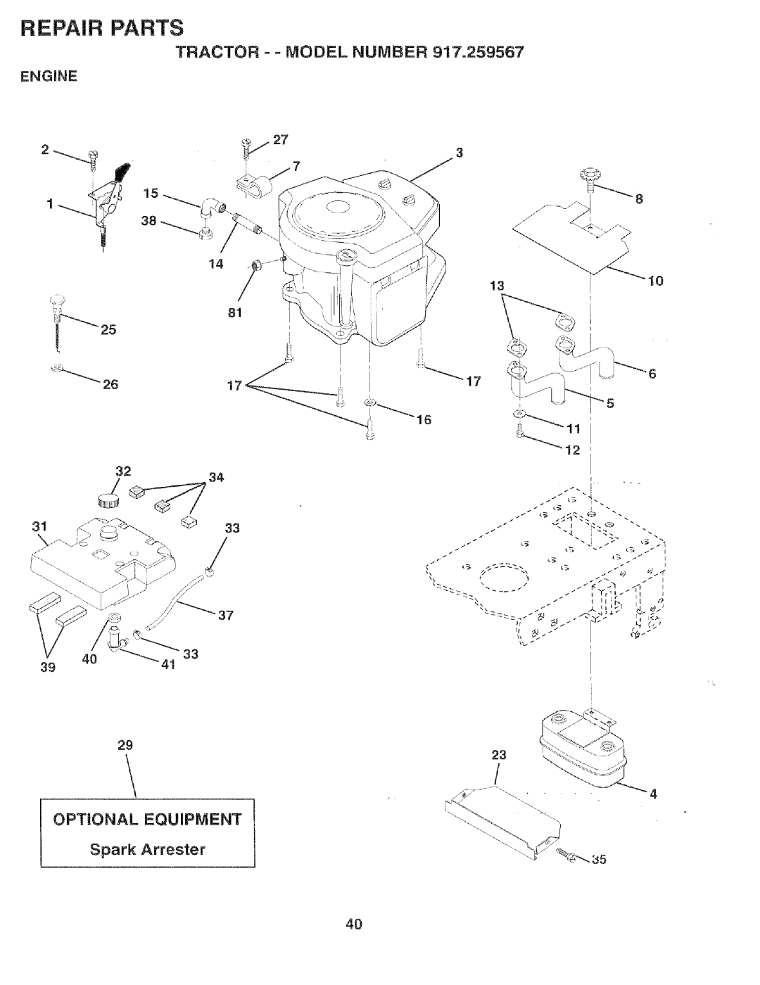 Sears 917.259567 owner manual Engine 