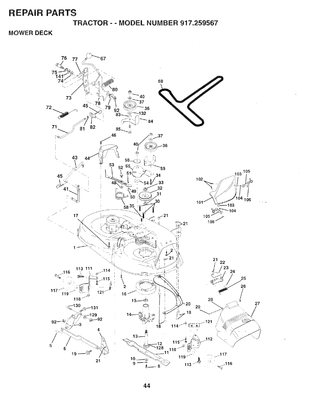 Sears 917.259567 owner manual Mower Deck 