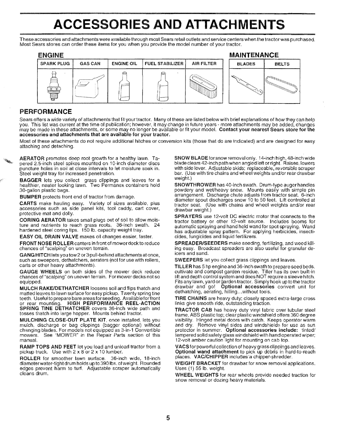 Sears 917.259567 owner manual Engine Maintenance, Performance 