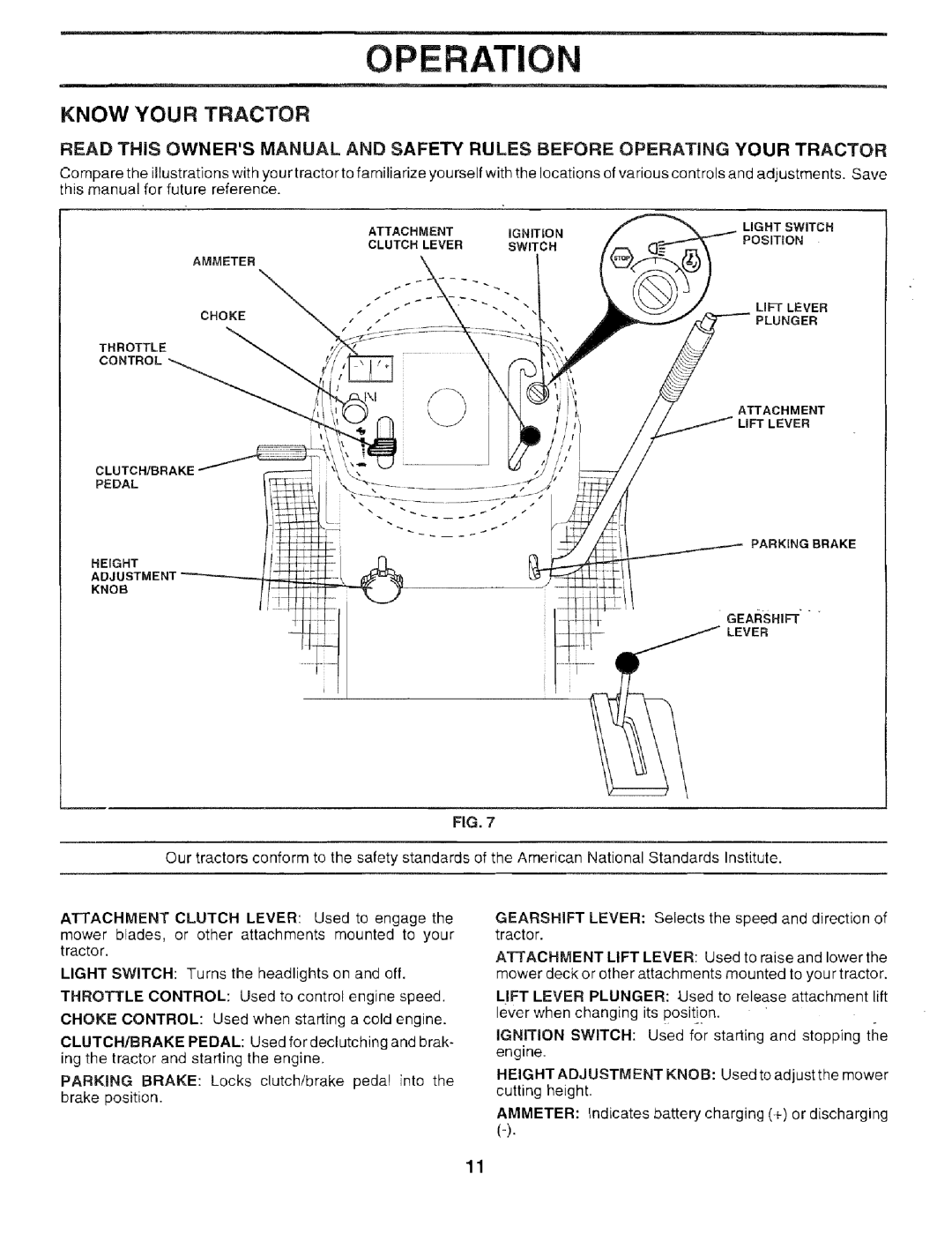 Sears 917.259567 owner manual Operatic, Know Your Tractor, ATTACHMENT CLUTCH LEVER: Used to engage the 