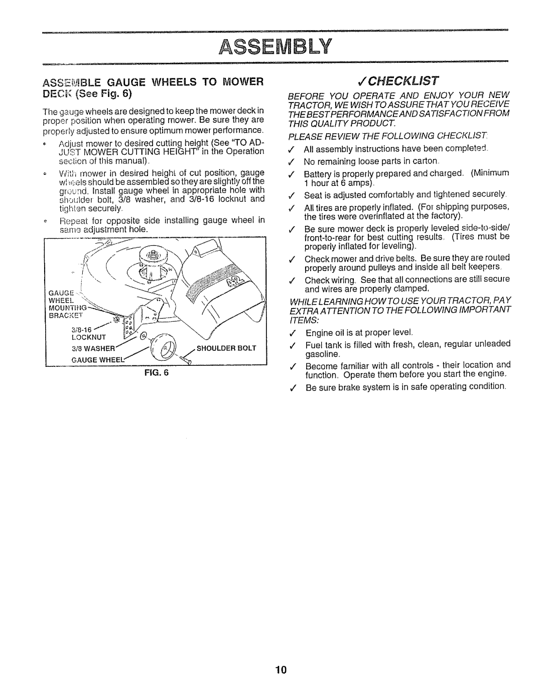 Sears 917.25958 manual Checklis T, MOl 