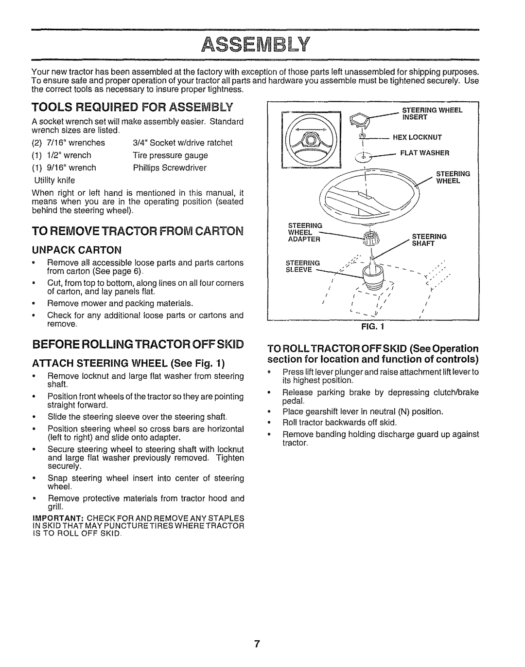 Sears 917.25958 manual Tools Required for Assembly, To Remove Tractor from Carton, Unpack Carton 