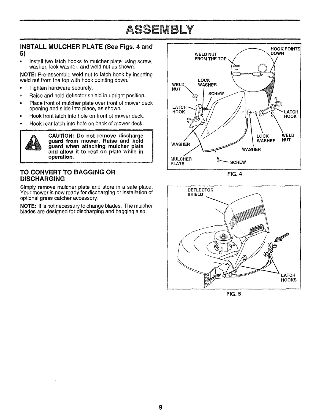 Sears 917.25958 manual Install Mulcher Plate See Figs, To Convert to Bagging or, Discharging, FIGo 