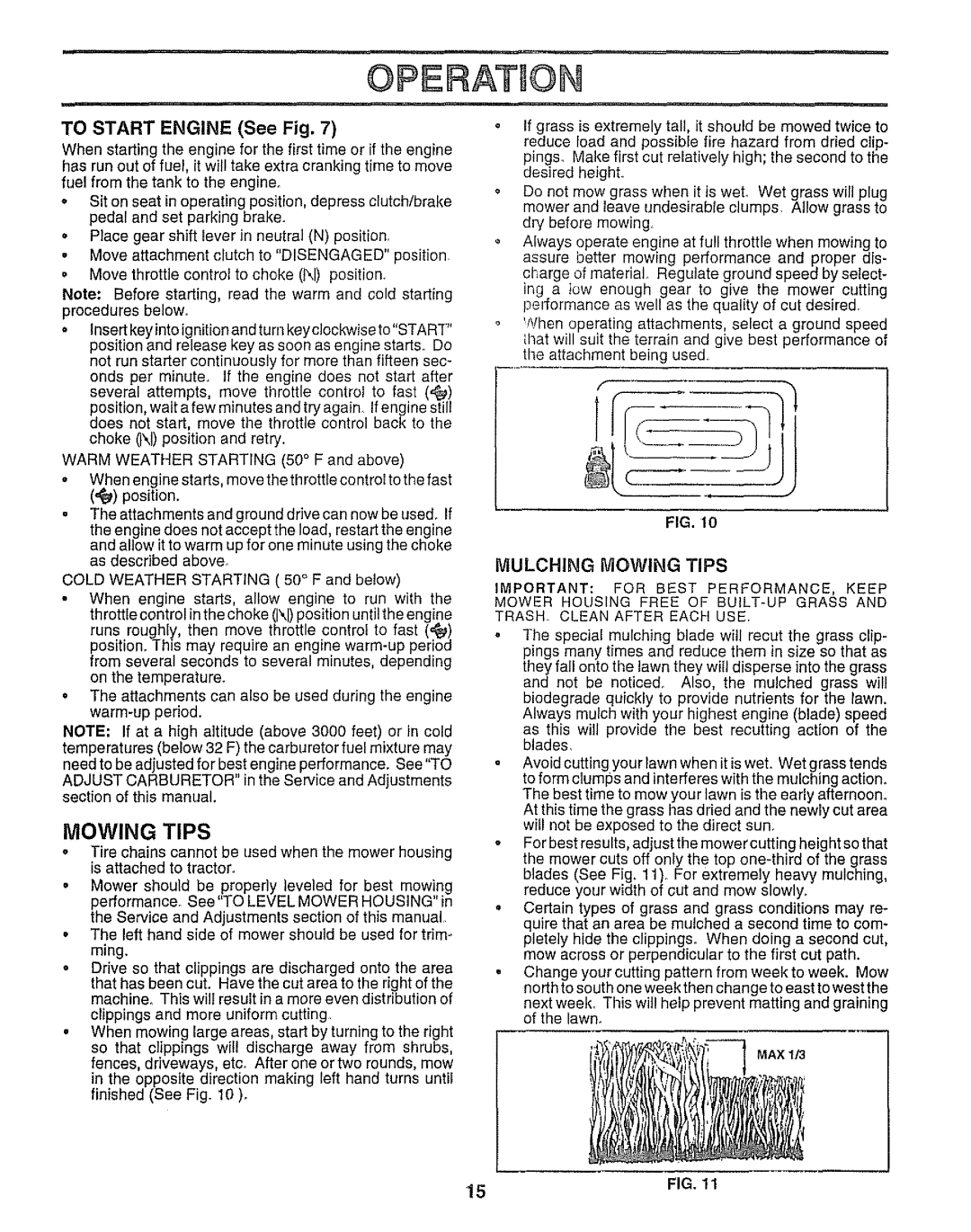 Sears 917.25958 manual Mulching Mowing Tips, Operation 