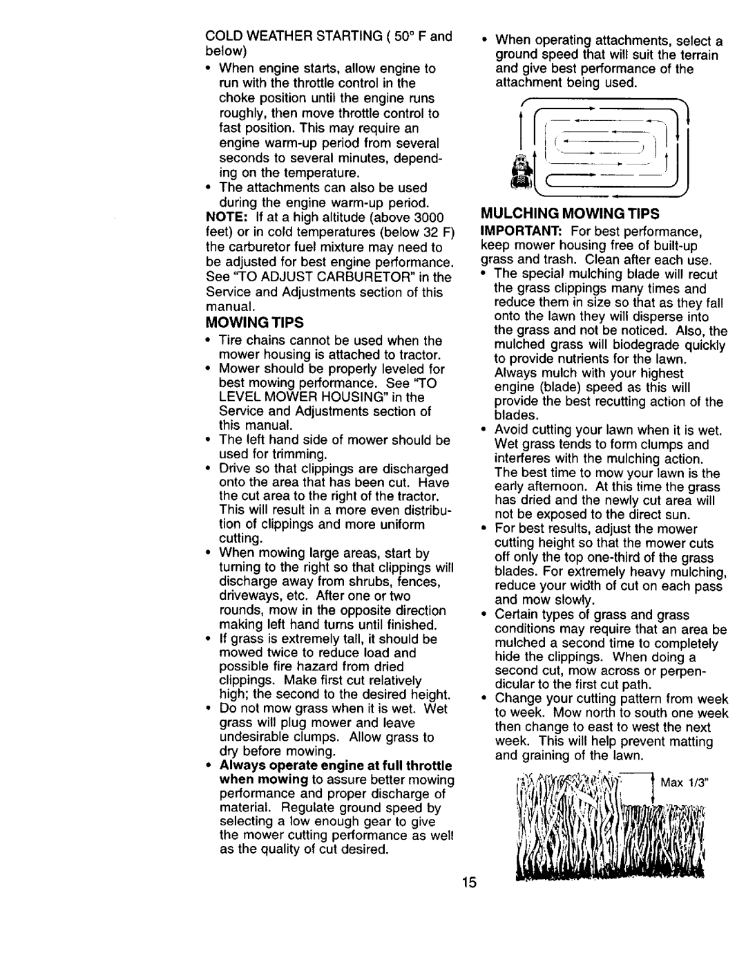 Sears 917.271051 owner manual Mulching Mowing Tips 