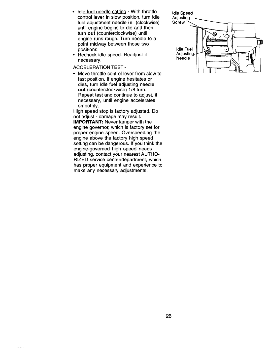 Sears 917.271051 owner manual Acceleration Test 