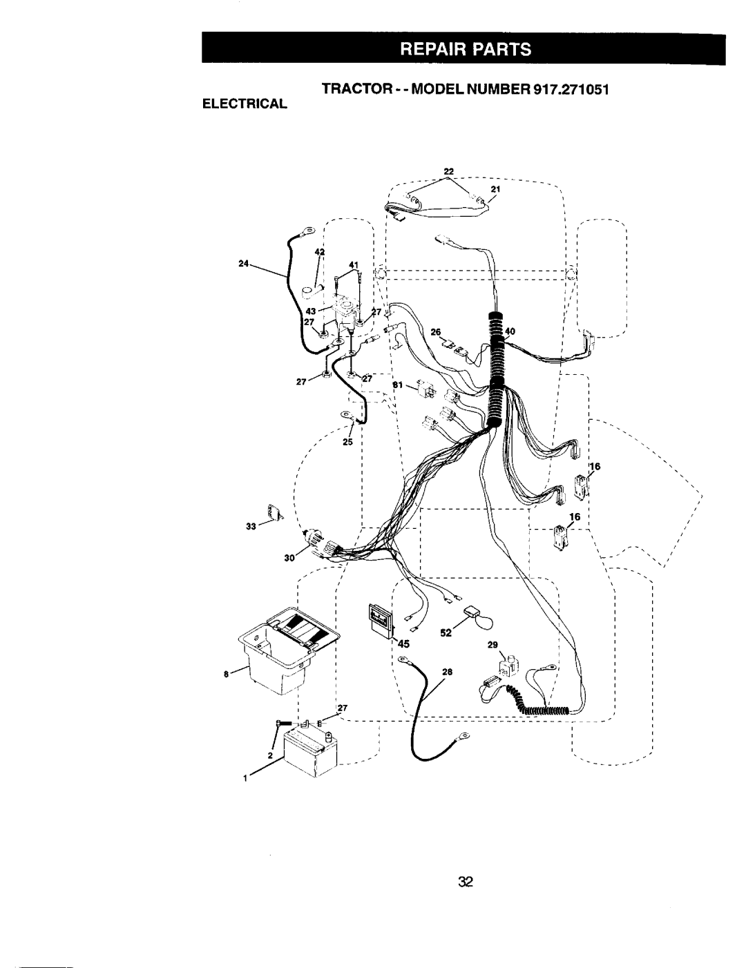 Sears 917.271051 owner manual Tractor - Model Number Electrical 