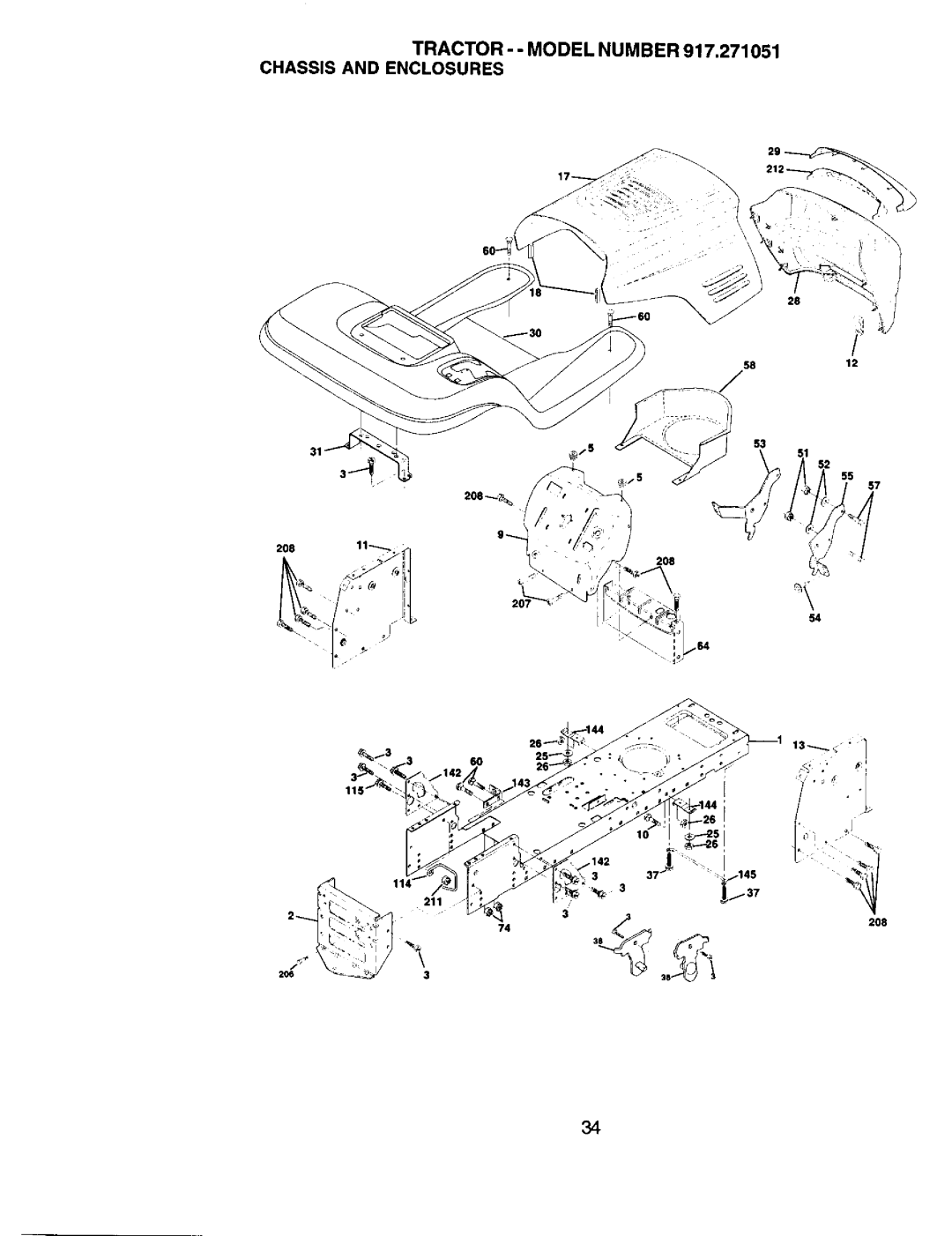 Sears owner manual Tractor - Model Number 917.271051 Chassis and Enclosures 