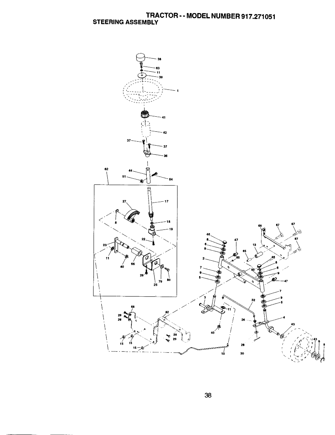 Sears owner manual Tractor - Model Number 917.271051 Steering Assembly 