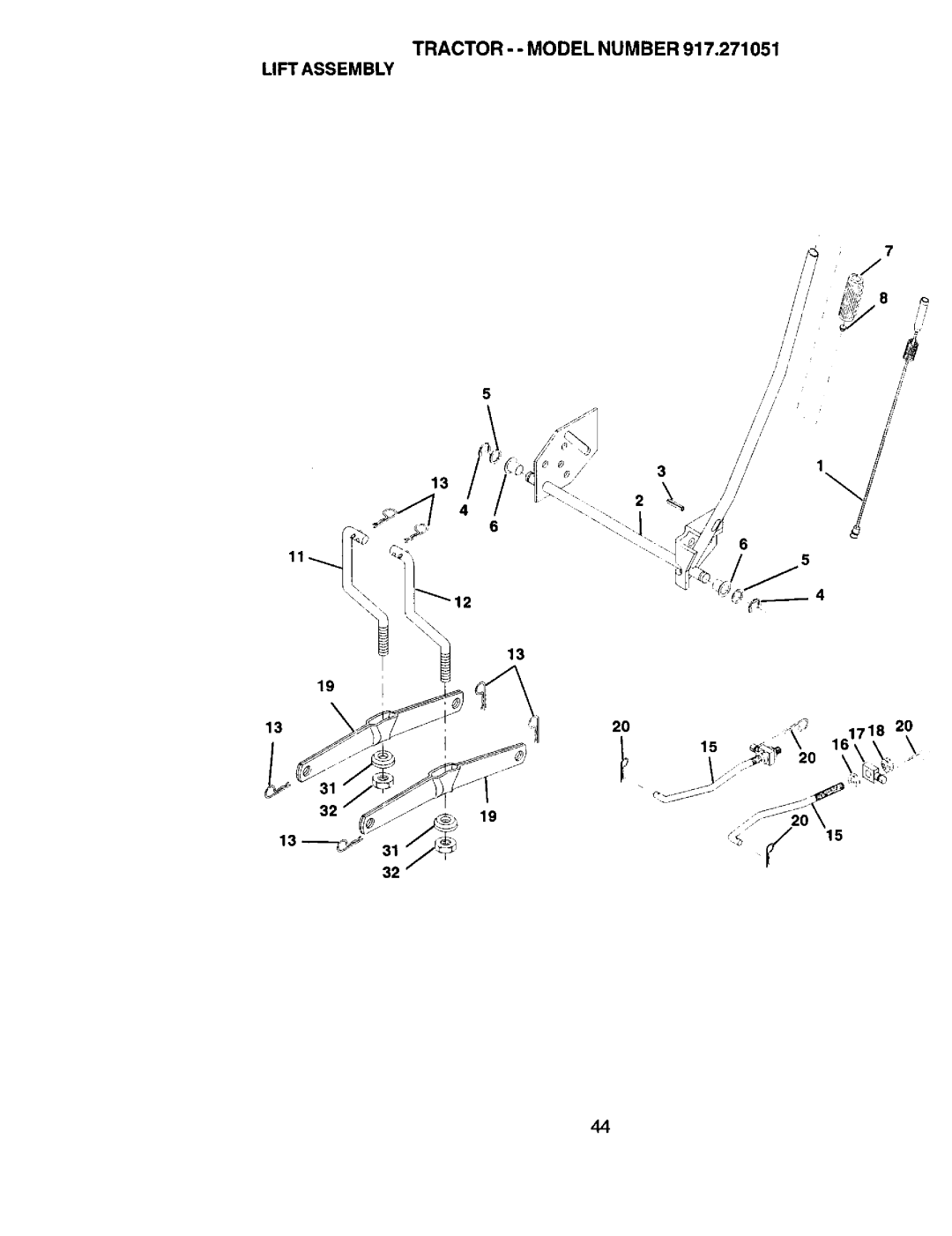 Sears 917.271051 owner manual Tractor - Model Number Lift Assembly 