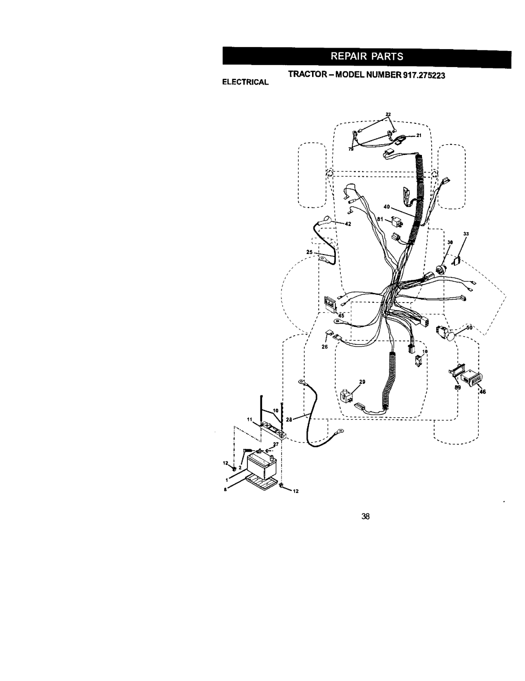 Sears 917.275223 owner manual Electrical TRACTORMODELNUMBER917-.275223 