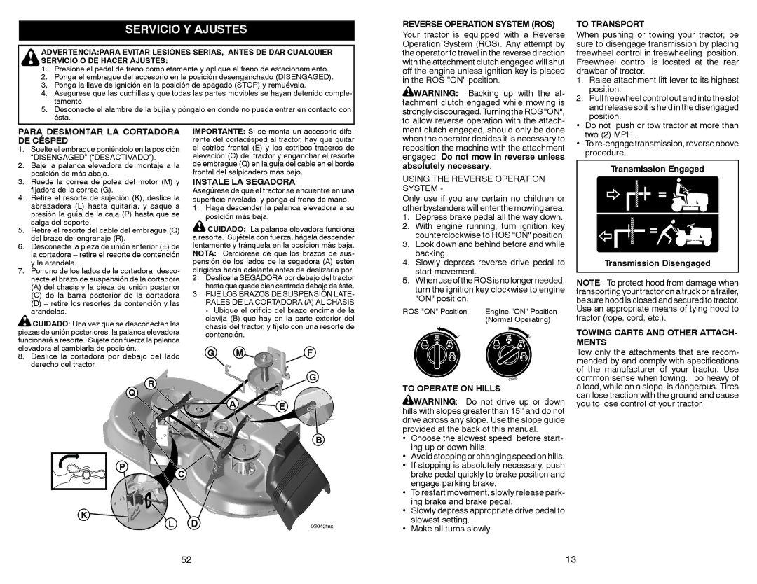 Sears 917.28853 owner manual Servicio Y Ajustes 