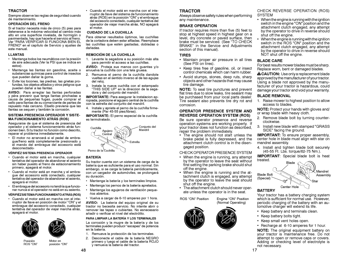 Sears 917.28853 owner manual Tractor 