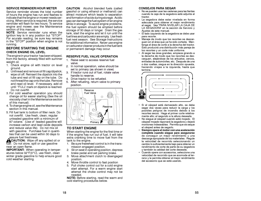 Sears 917.28861 owner manual Before Starting the Engine, To Start Engine 