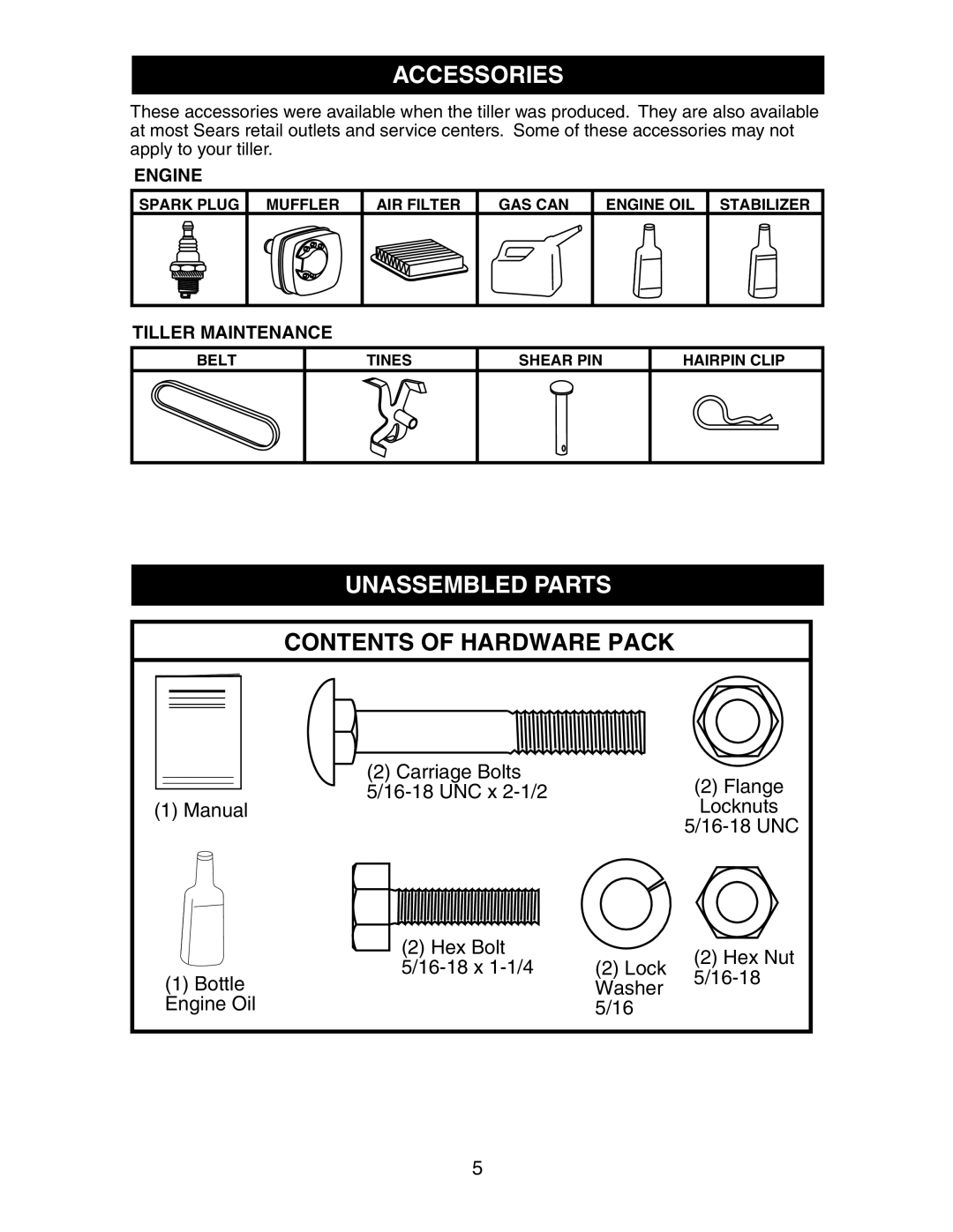 Sears 917.29149 owner manual Accessories, Unassembled Parts 