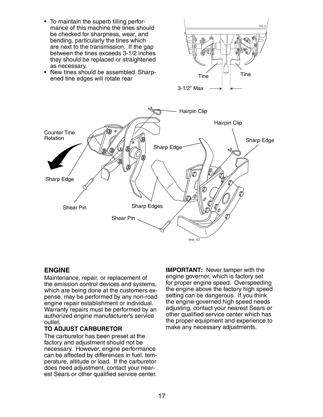 Sears 917.29425 owner manual Ened tine edges will rotate rear, To Adjust Carburetor 