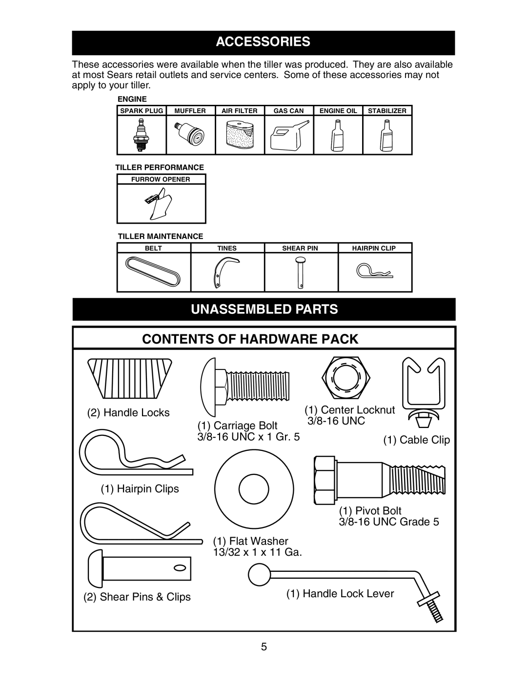 Sears 917.29425 owner manual Accessories, Unassembled Parts 