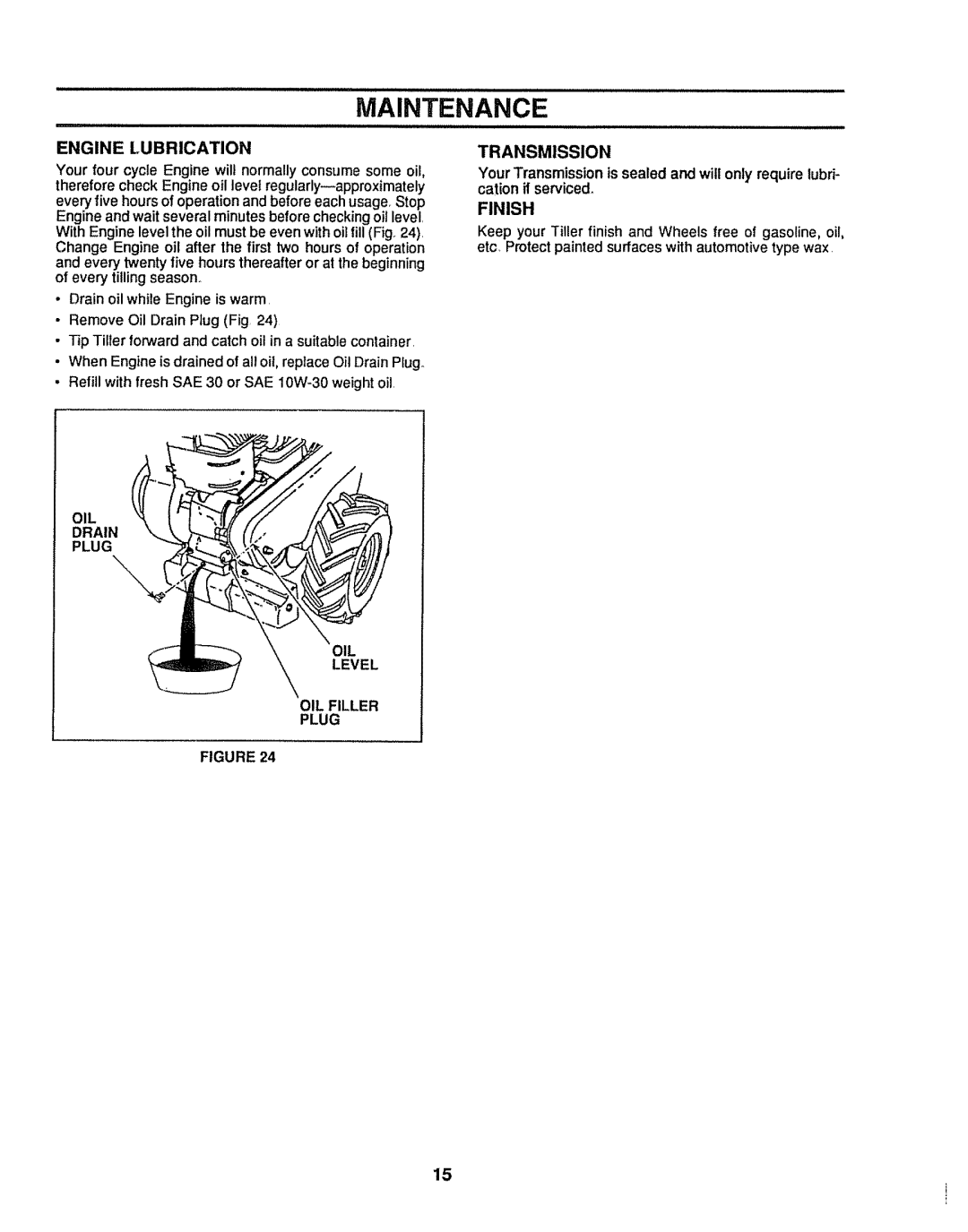 Sears 917.299642 owner manual Transmission, Finish, OIL Drain Plug Level OIL Filler 