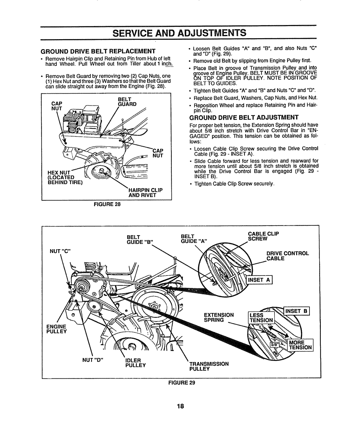 Sears 917.299642 Ground Drive Belt Replacement, Belt Capguard, Nut, Hairpin Clip Rivet, Ground Drive Belt Adjustment 