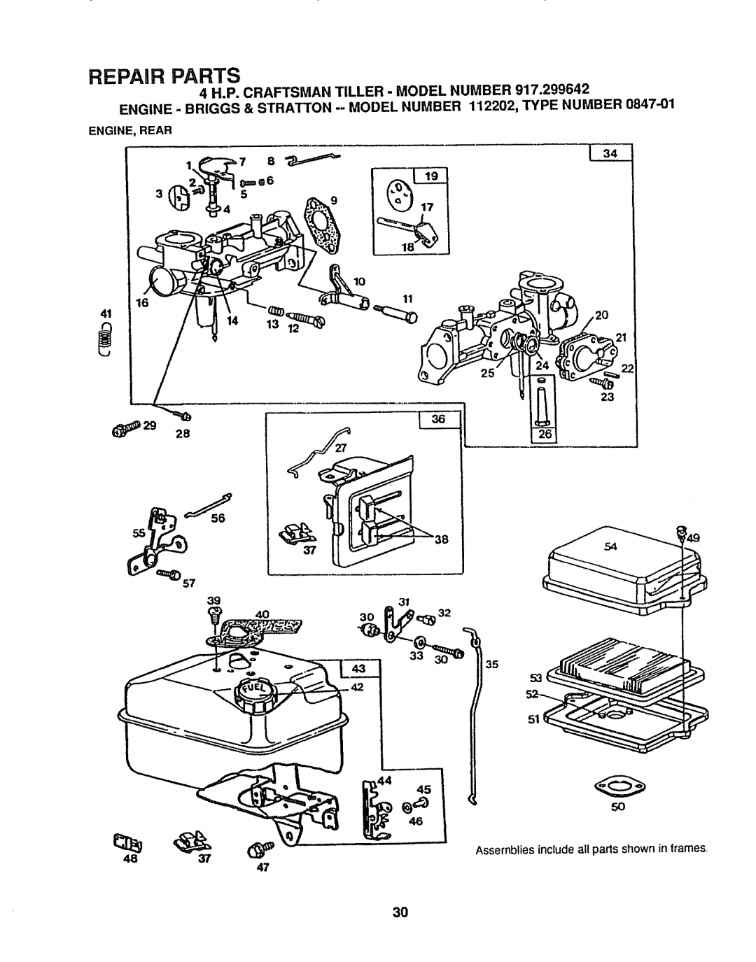 Sears 917.299642 owner manual Engine Briggs & Stratton -- Model Number 112202, Type Number 