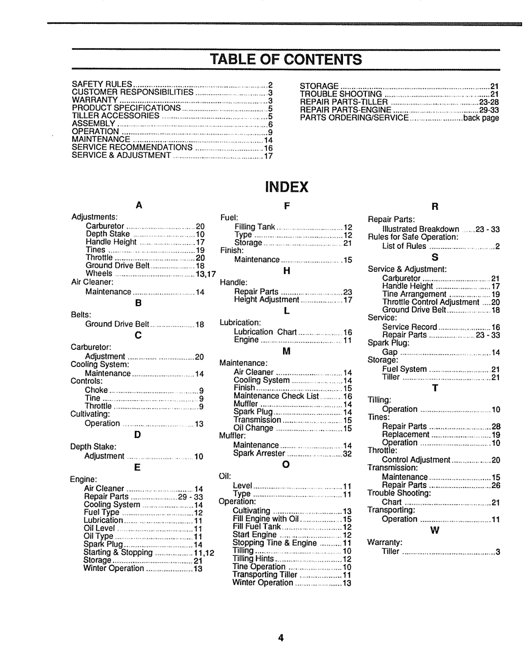 Sears 917.299642 owner manual Table of Contents 