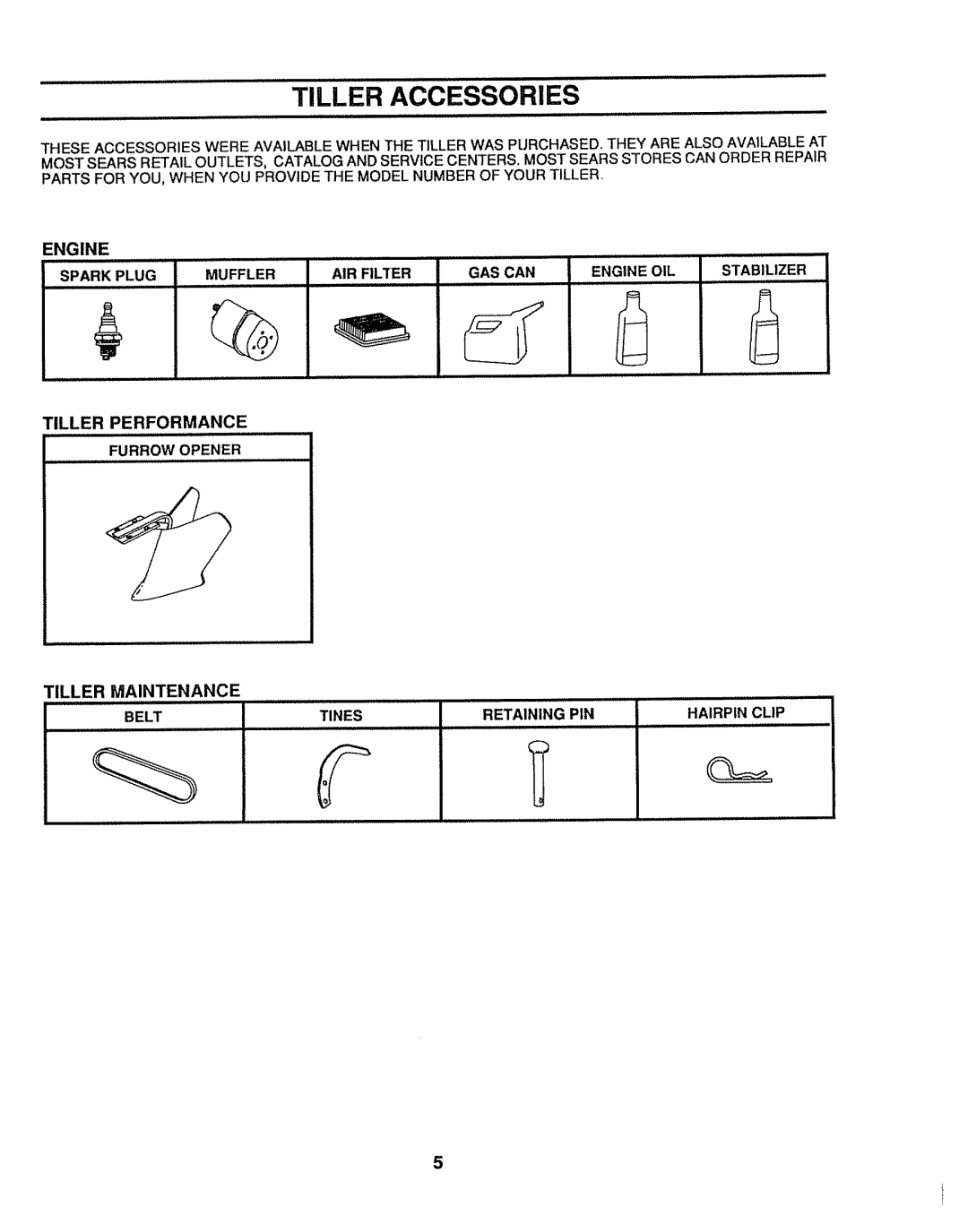 Sears 917.299642 owner manual Tiller Accessories, Engine, Tiller Performance, Tiller Maintenance, AIR Filter 