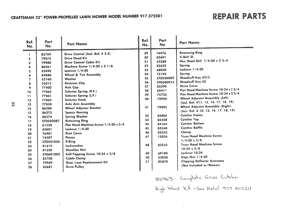 Sears 917.372301 manual Part, 55015 