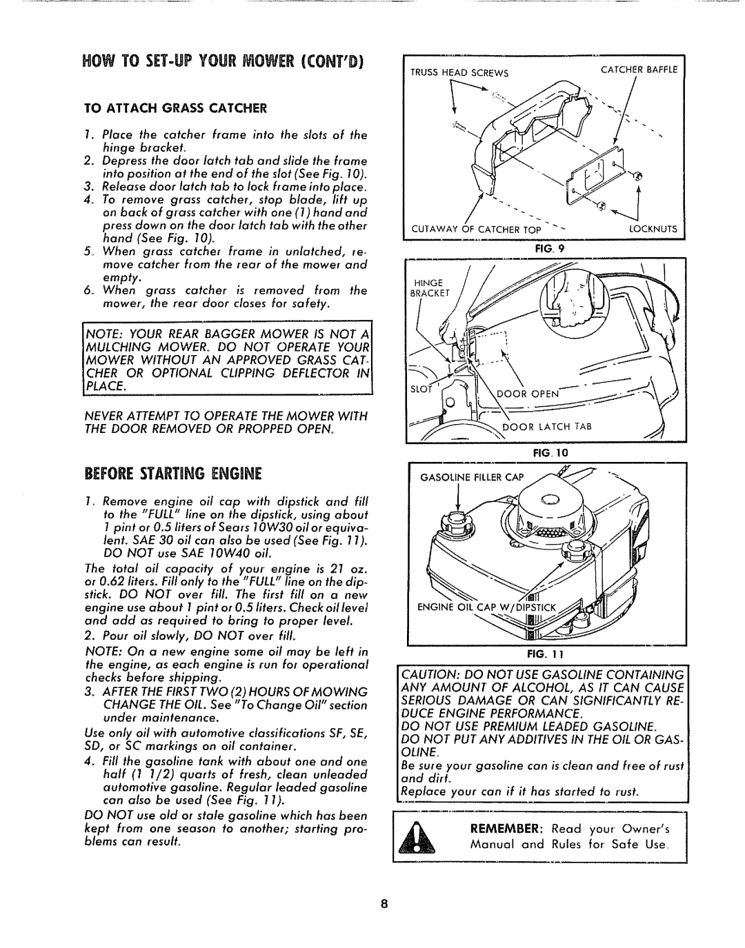 Sears 917.372301 manual BEFORESTARTaNGENGINE, To Attach Grass Catcher 