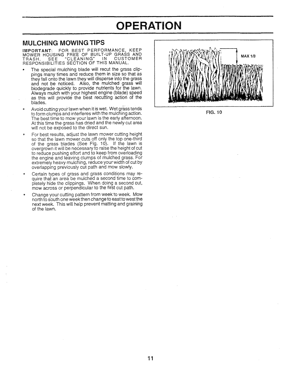 Sears 917.37283 manual Mulching Mowing Tips, Responsibilities Section of this Manual 