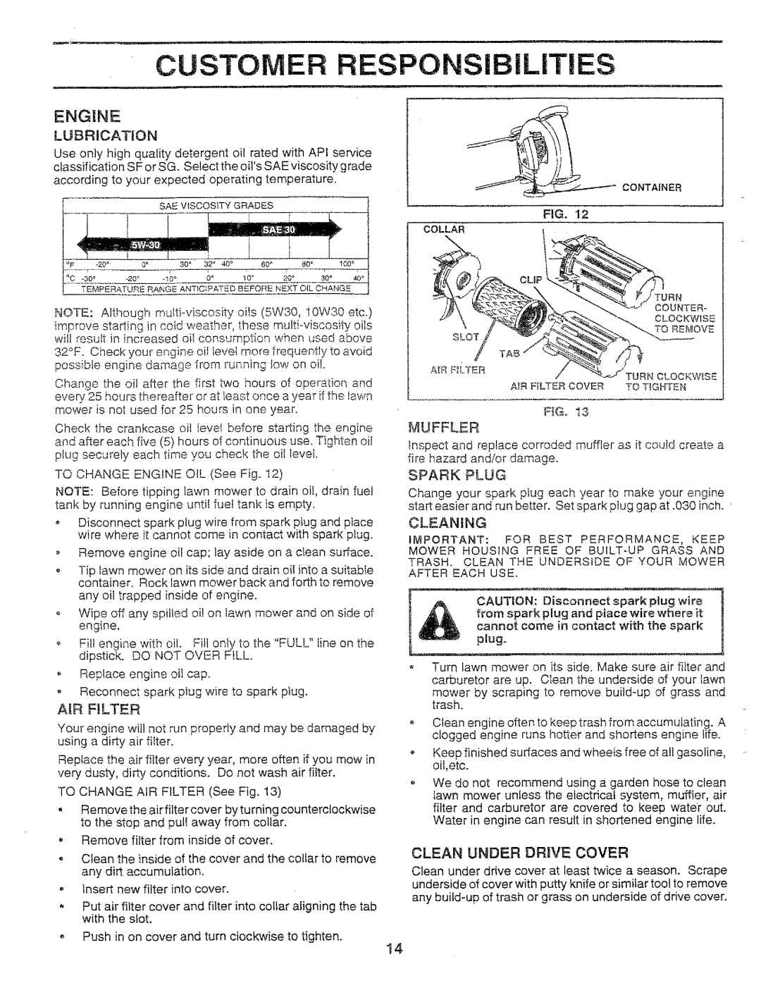 Sears 917.37283 manual Muffler, Cleaning, Lubrication, Clean Under Drive Cover 