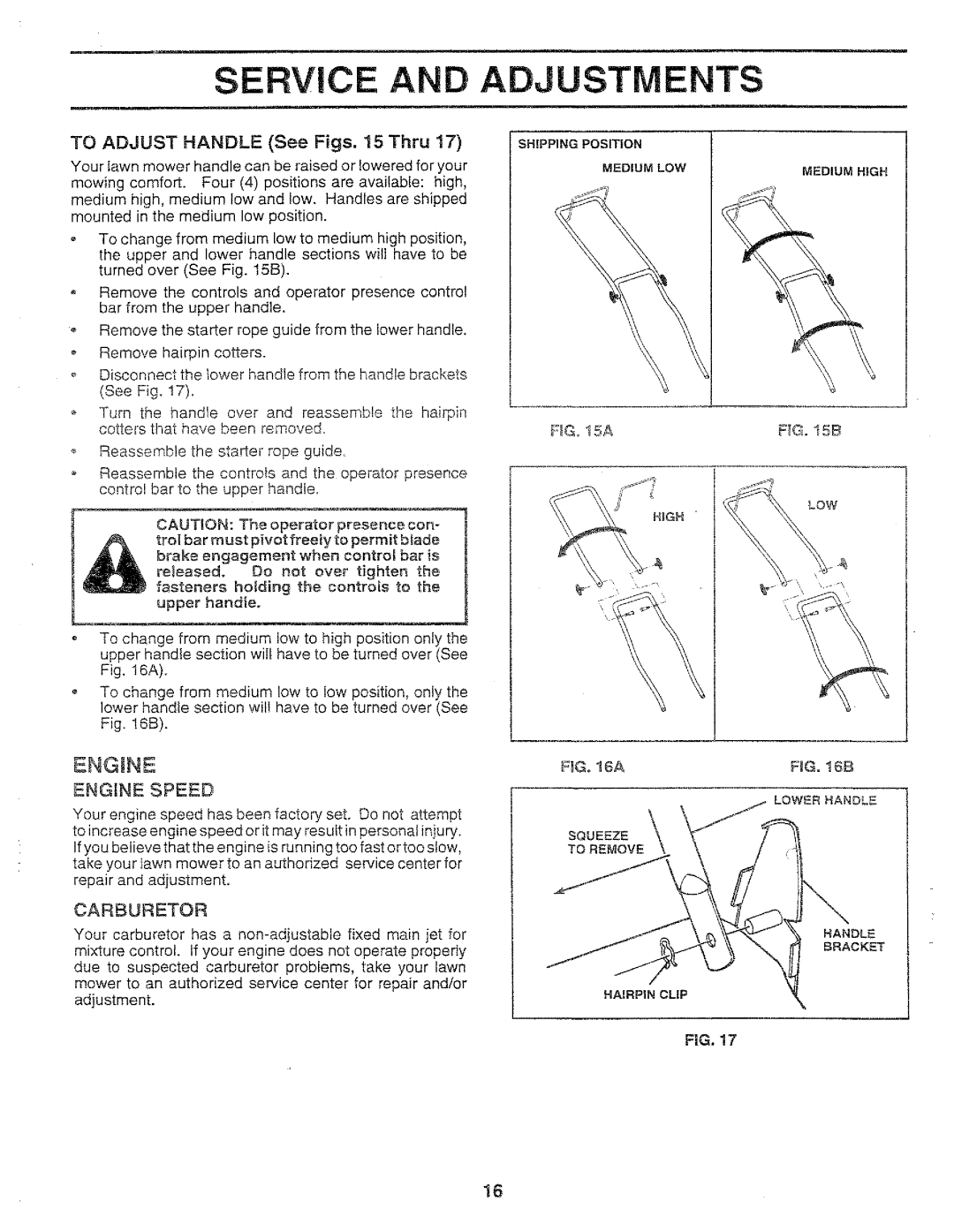 Sears 917.37283 manual Engxne Speed, Carburetor 