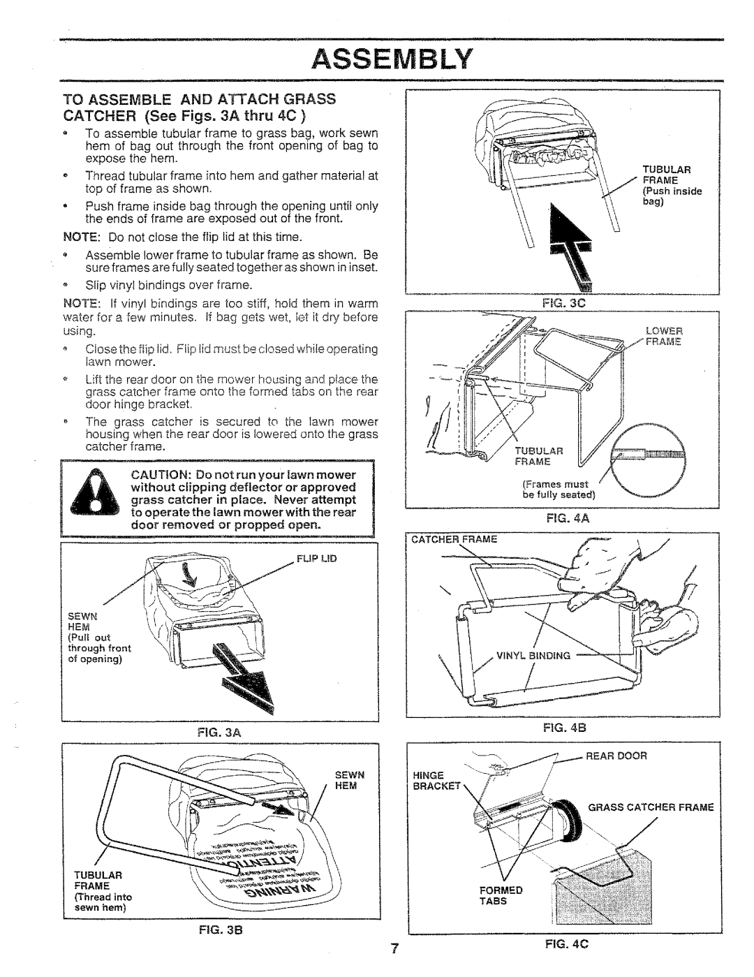 Sears 917.37283 manual To Assemble and Attach Grass, Catcher See Figs a thru 4C 