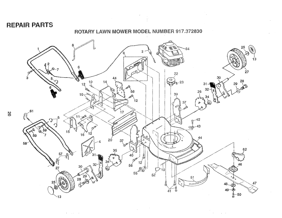 Sears 917.37283 manual Repair Parts, Rotary Lawn Mower Model Number 