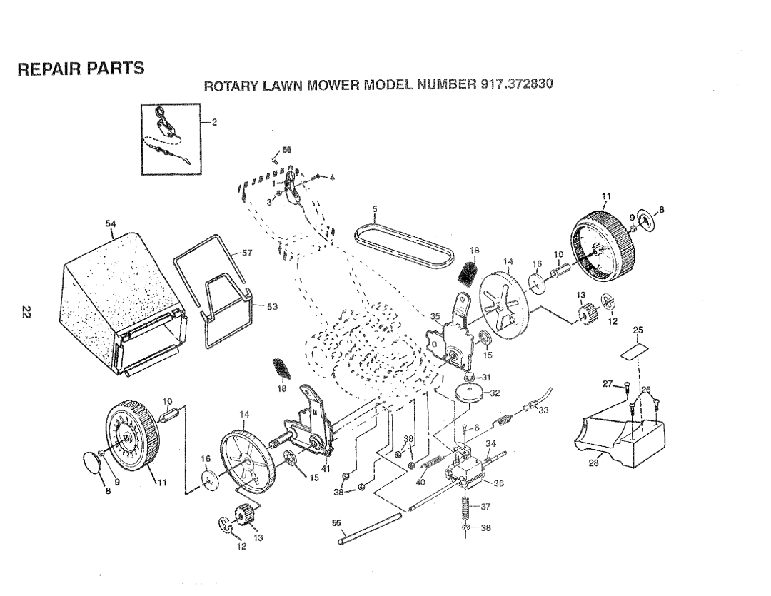 Sears 917.37283 manual Repair Parts, ROTARY LAWN MOWER MODEL NUMBER 9t7o372830 