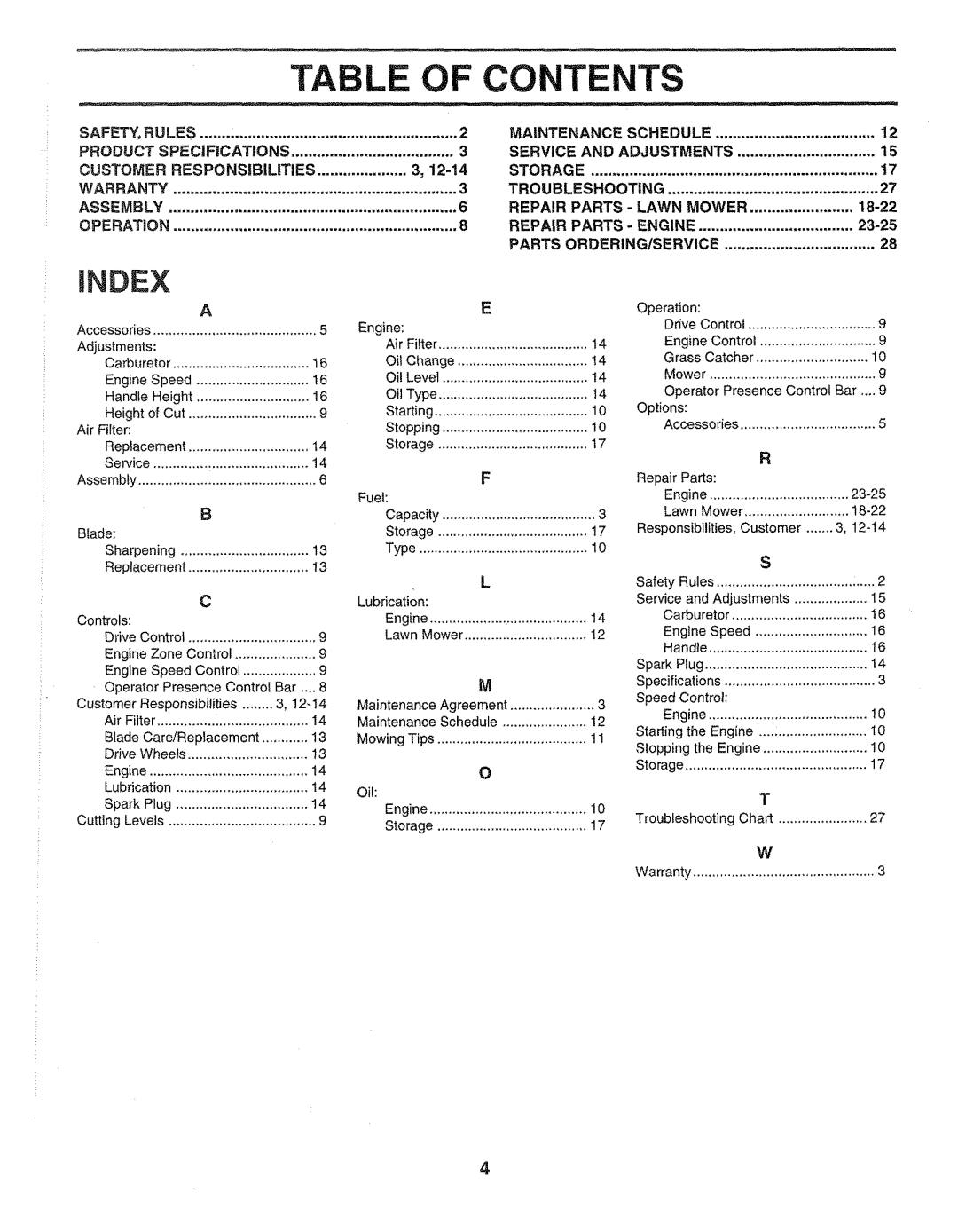 Sears 917.372851 owner manual Table of Contents 