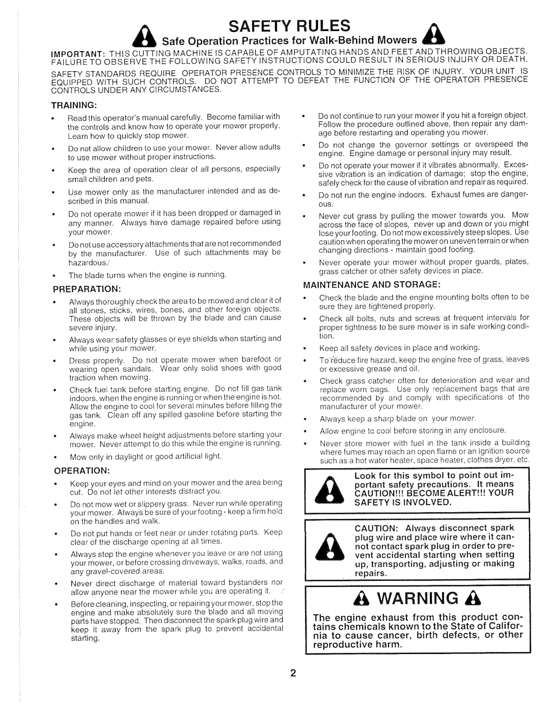 Sears 917.372851 owner manual Safety Rules, Safe Operation Practices for Walk-BehindMowers, Preparation 