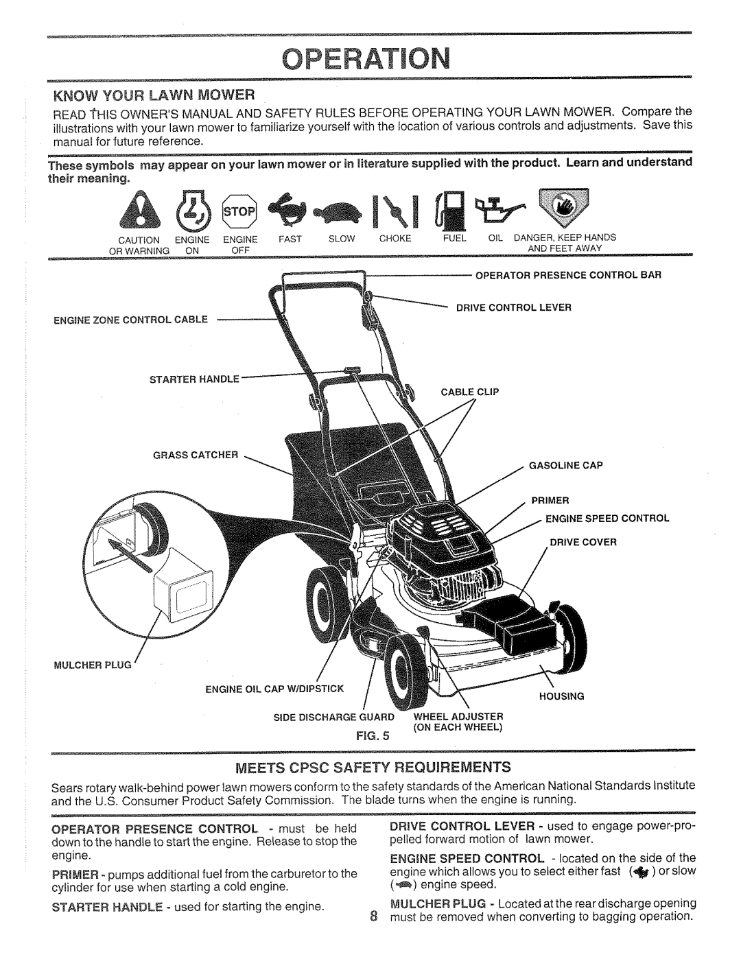 Sears 917.372851 owner manual Operation, Know Your Lawn Mower, Meets Cpsc Safety Requirements 
