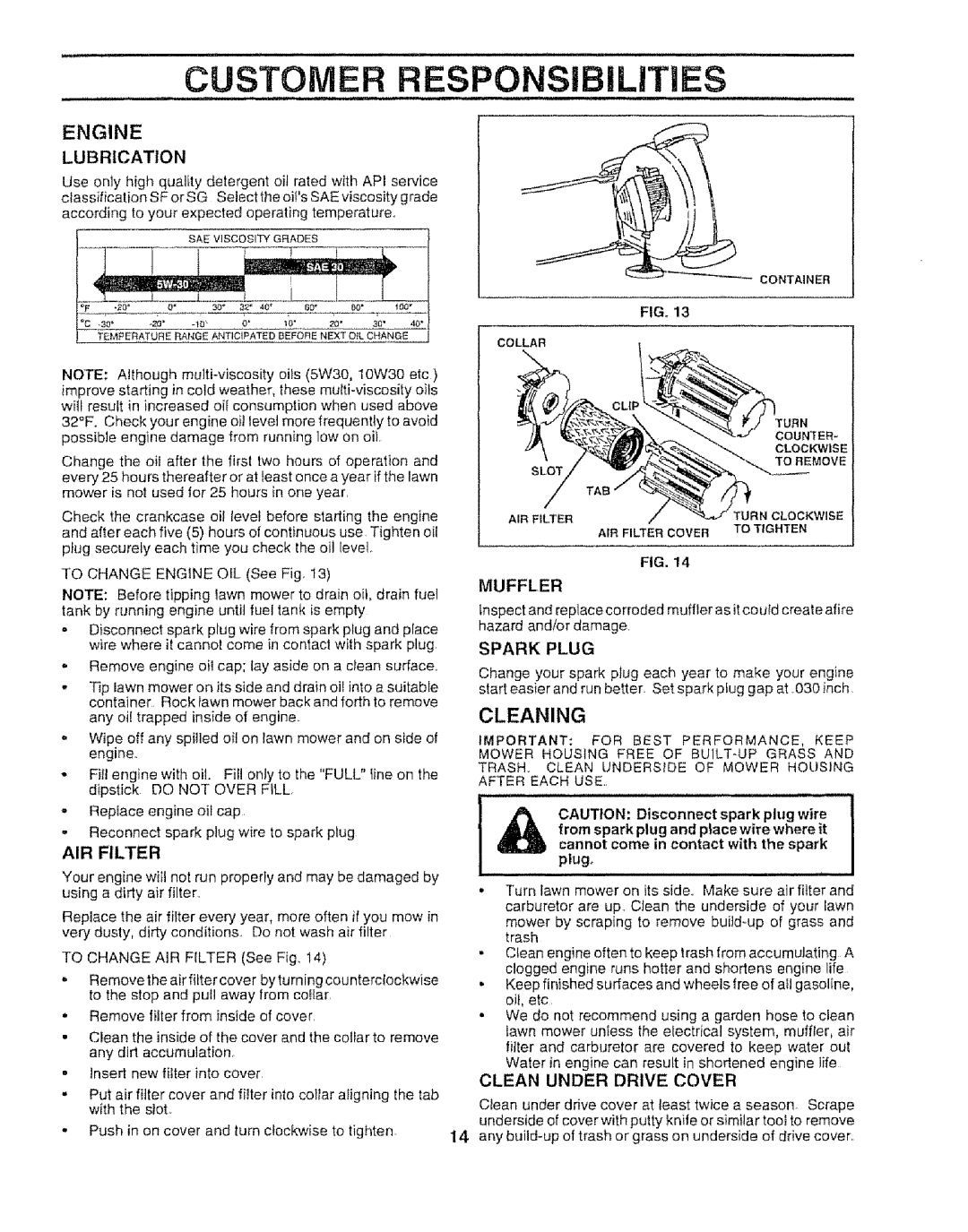 Sears 917.372852 manual Engine, Cleaning 