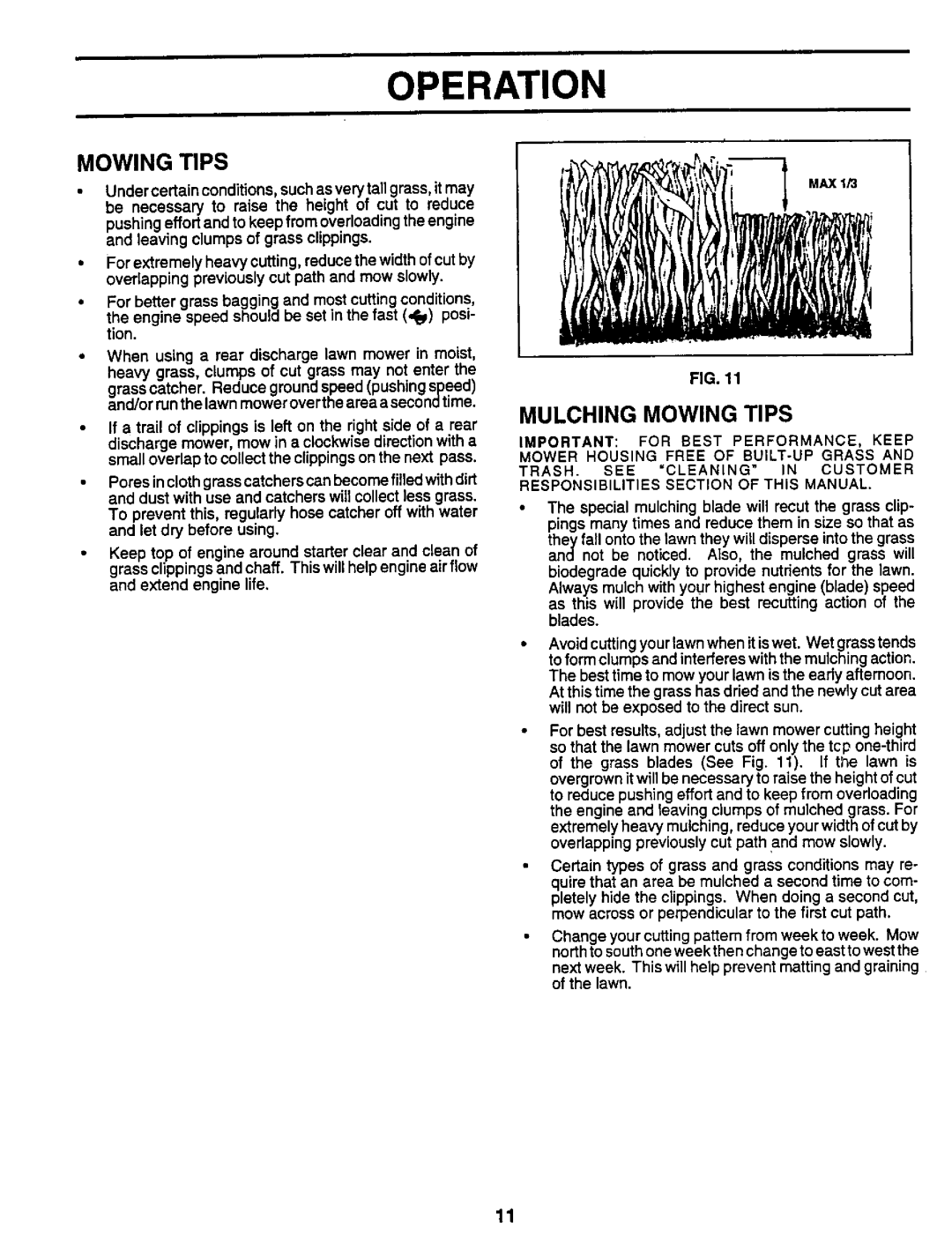 Sears 917.373981 owner manual Operation, Mulching Mowing Tips 