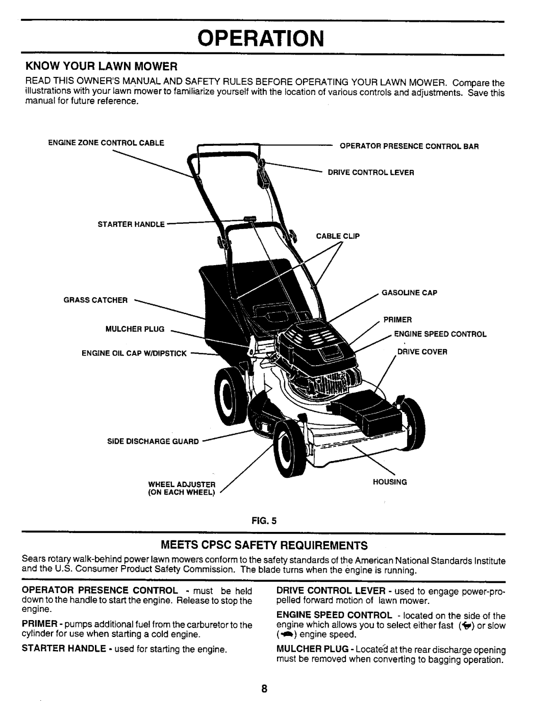 Sears 917.373981 owner manual Operation, Meets Cpsc Safety Requirements, Know Your Lawn Mower 
