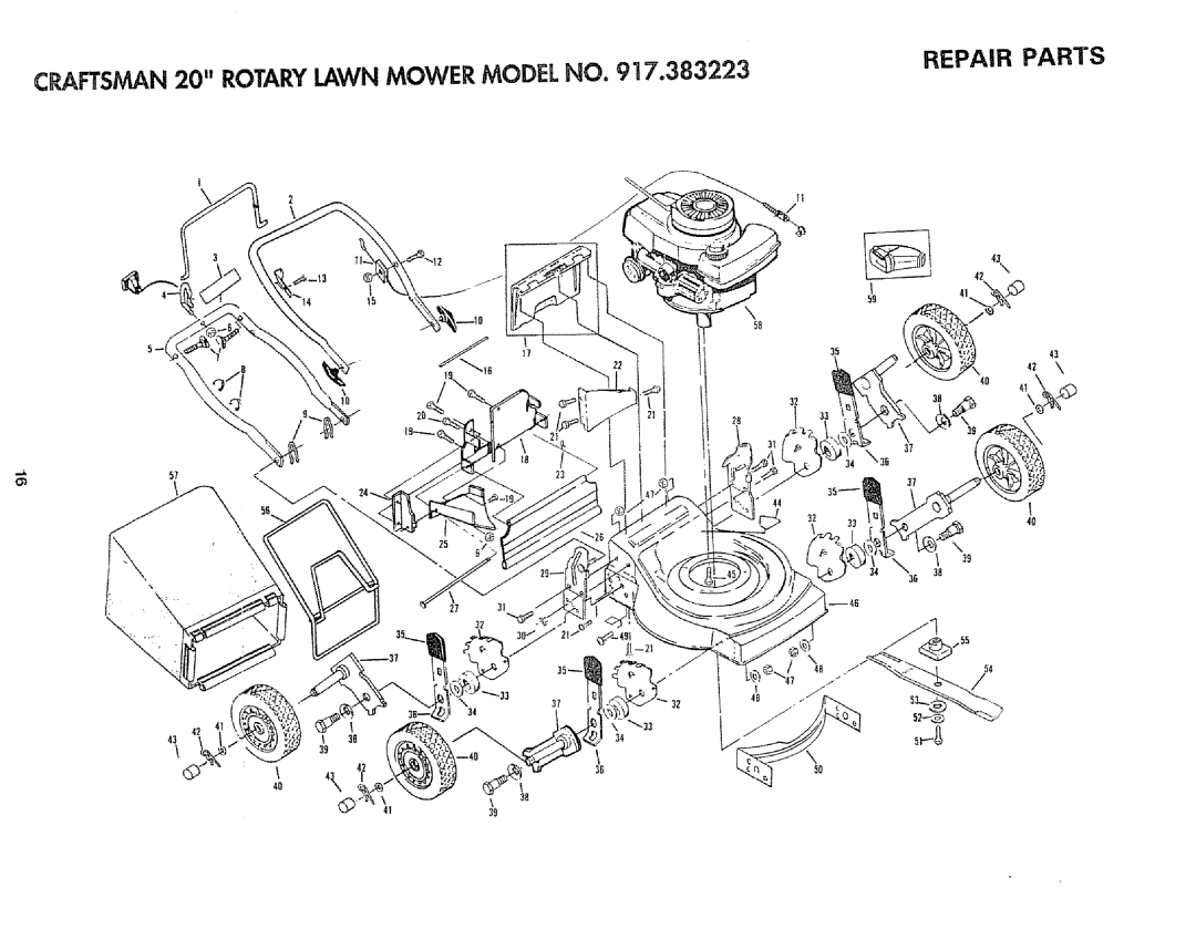 Sears 917.383223 manual CP FTSMAN 20 ROTARY LAWN MOWER MODEL NO, Repair Parts, z 