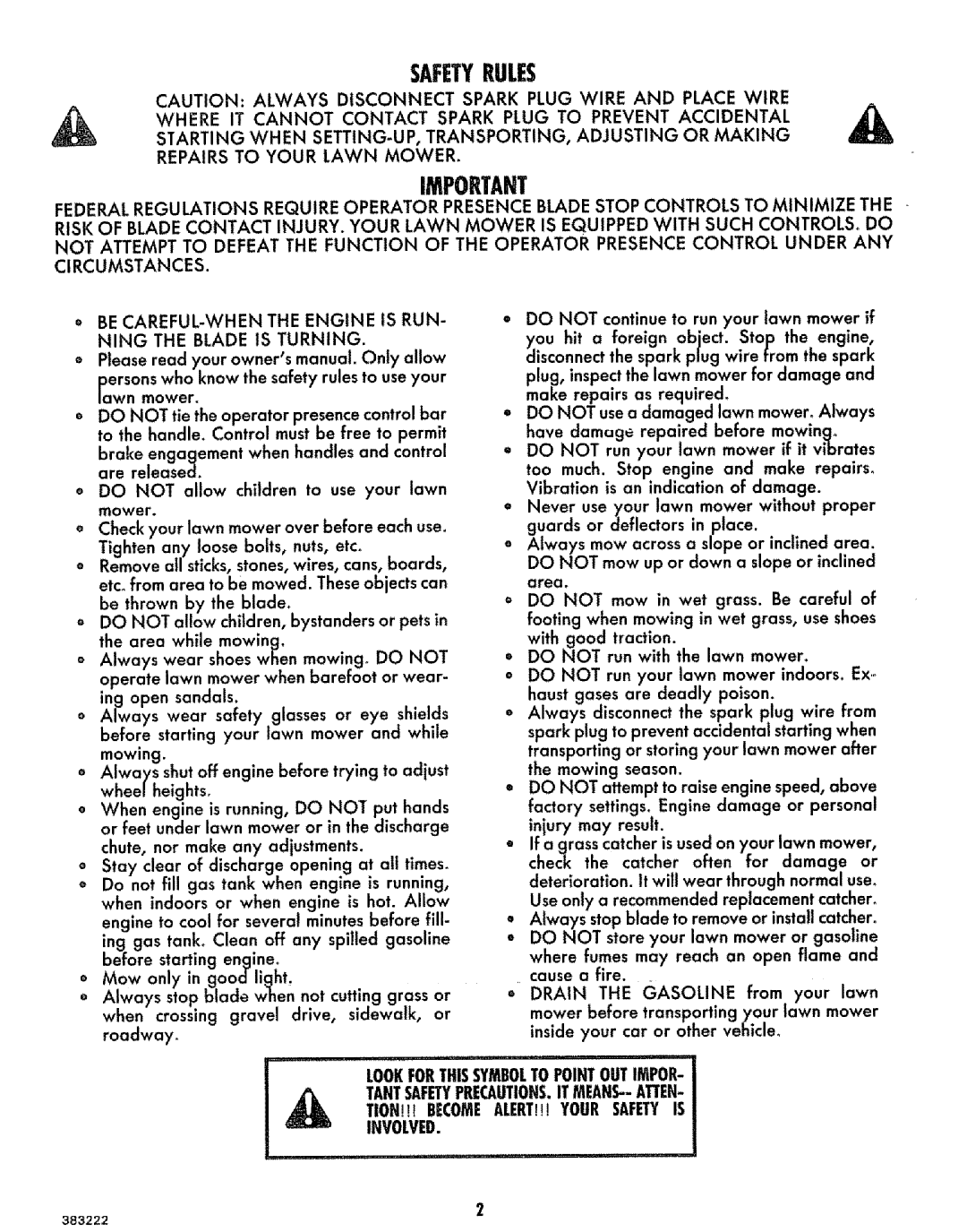 Sears 917.383223 manual Safetyrules, R+Ingwhen T Anspor+,Ngad+Us+,Ng +Oyourlawnmower 