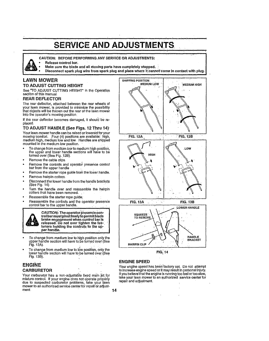 Sears 917386121 Service Adjustments, Lawn Mower To Adjust Cutting Height, Rear Deflector, Carburetor, Engine Speed 