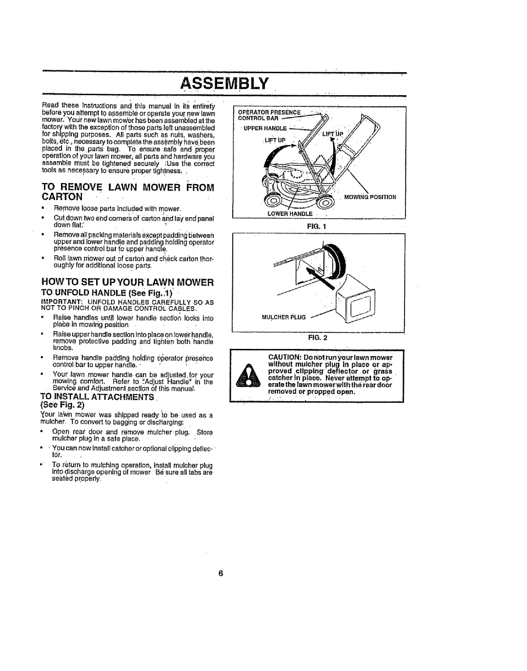 Sears 917386121 owner manual Assembly, Carton, Li Up, To Remove Lawn Mower from, Howto SET Upyour Lawn Mower 