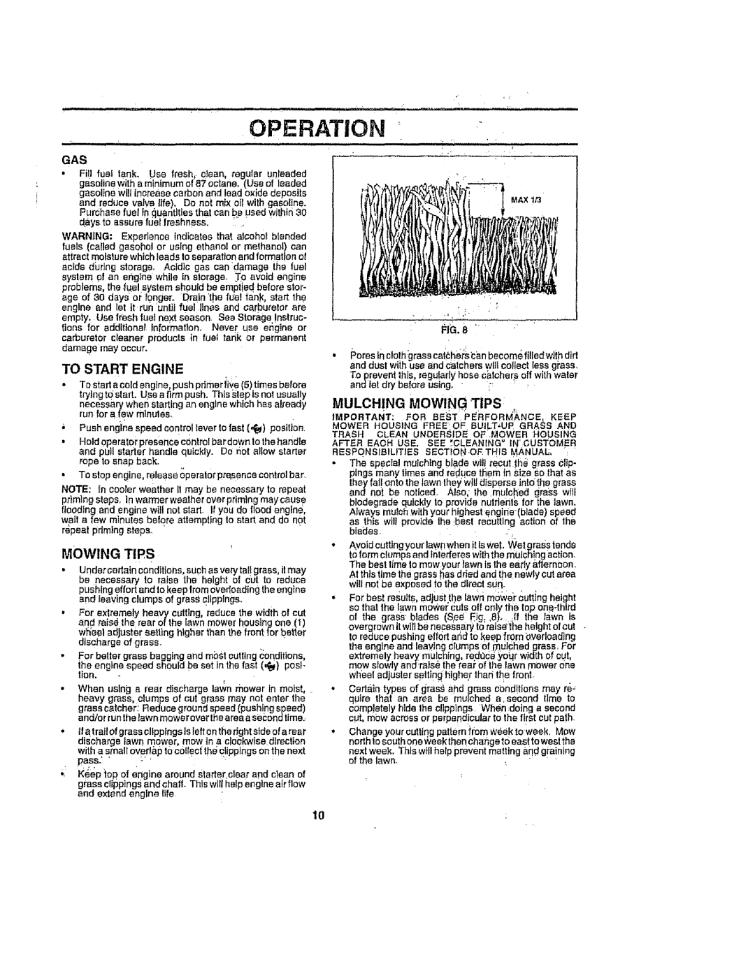 Sears 917386121 owner manual To Start Engine, Mulching Mowing Tips, Operation 