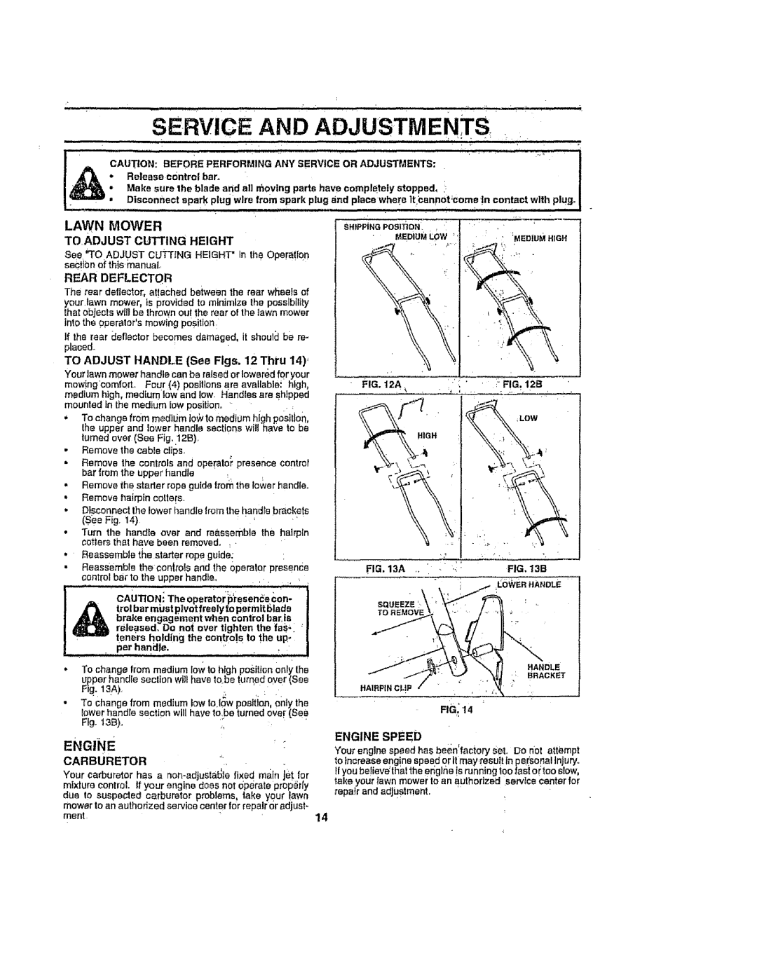 Sears 917386121 Service, And Adjustments, Lawn Mower To Adjust Cutting Height, Rear Deflector, Carburetor, Engine Speed 