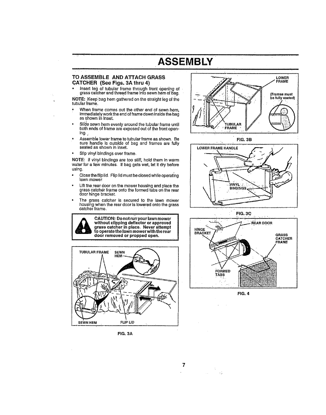 Sears 917386121 Assembly, To Assemble And Attach Grass, CATCHER See Figs, 3A thru, cAuTION Do not runyourlawn mower 