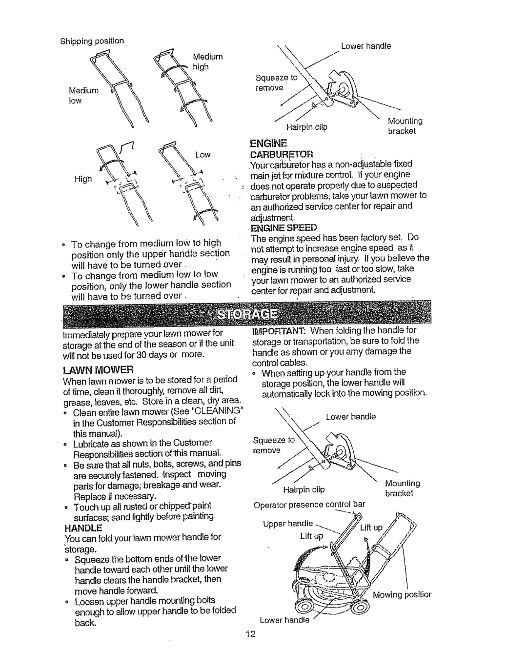 Sears 917.387023 owner manual Low, Engine Seed, Handle 