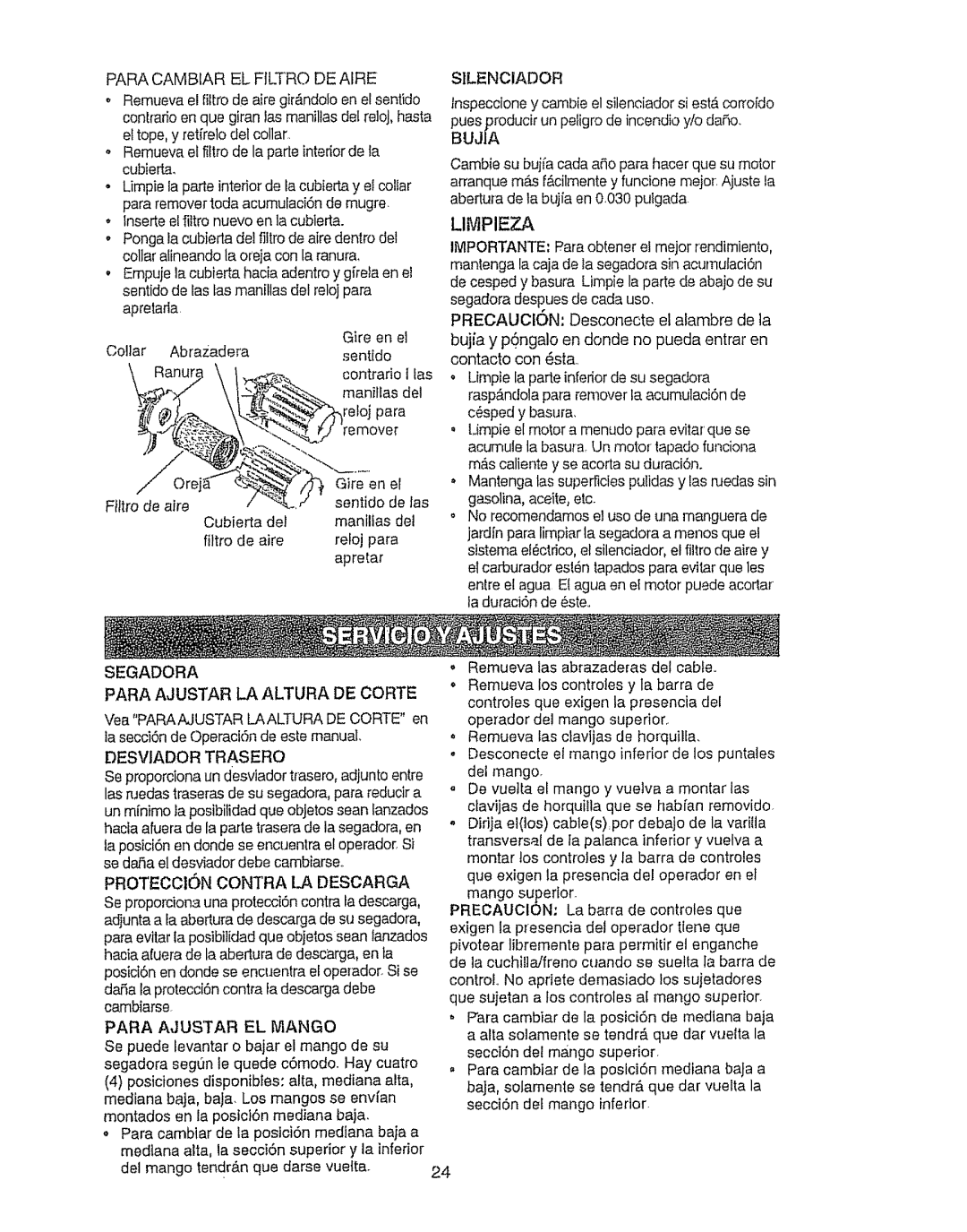 Sears 917.387023 owner manual Paracambiarelfiltrodeaire, Limpieza 